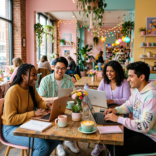 Jóvenes trabajando remoto